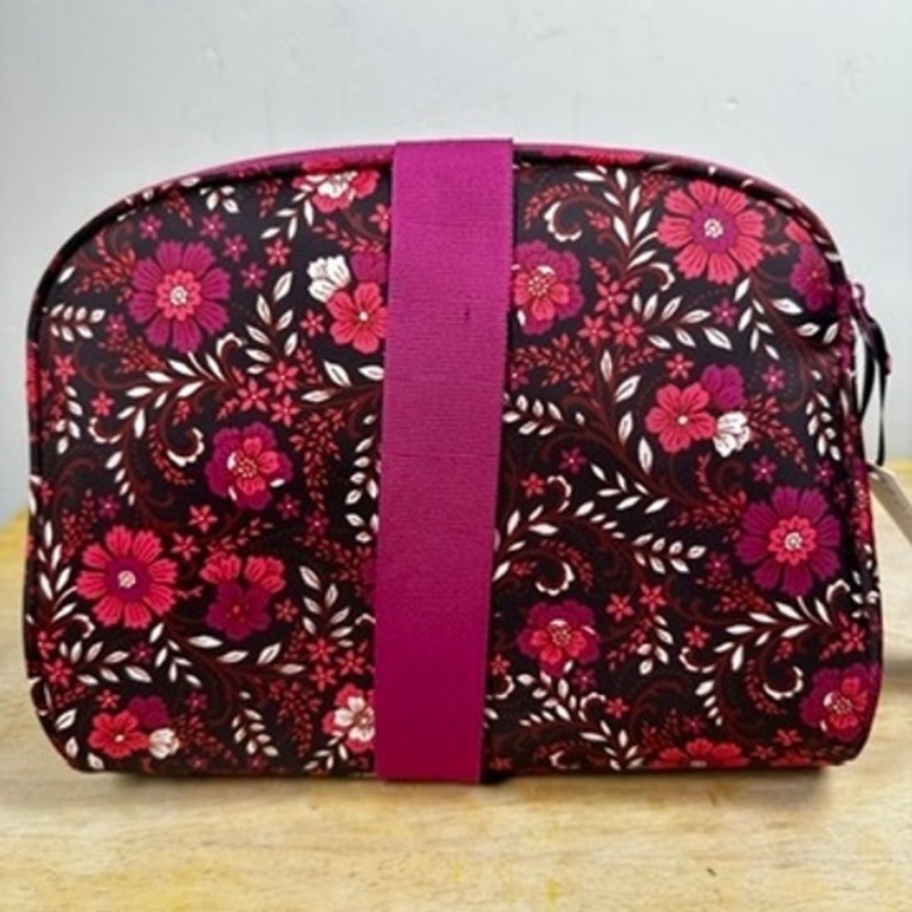 Nicole Miller Cosmetic Bag 3-Piece Set Burgundy Floral Toiletry Travel Pouch NWT - Picture 2 of 6